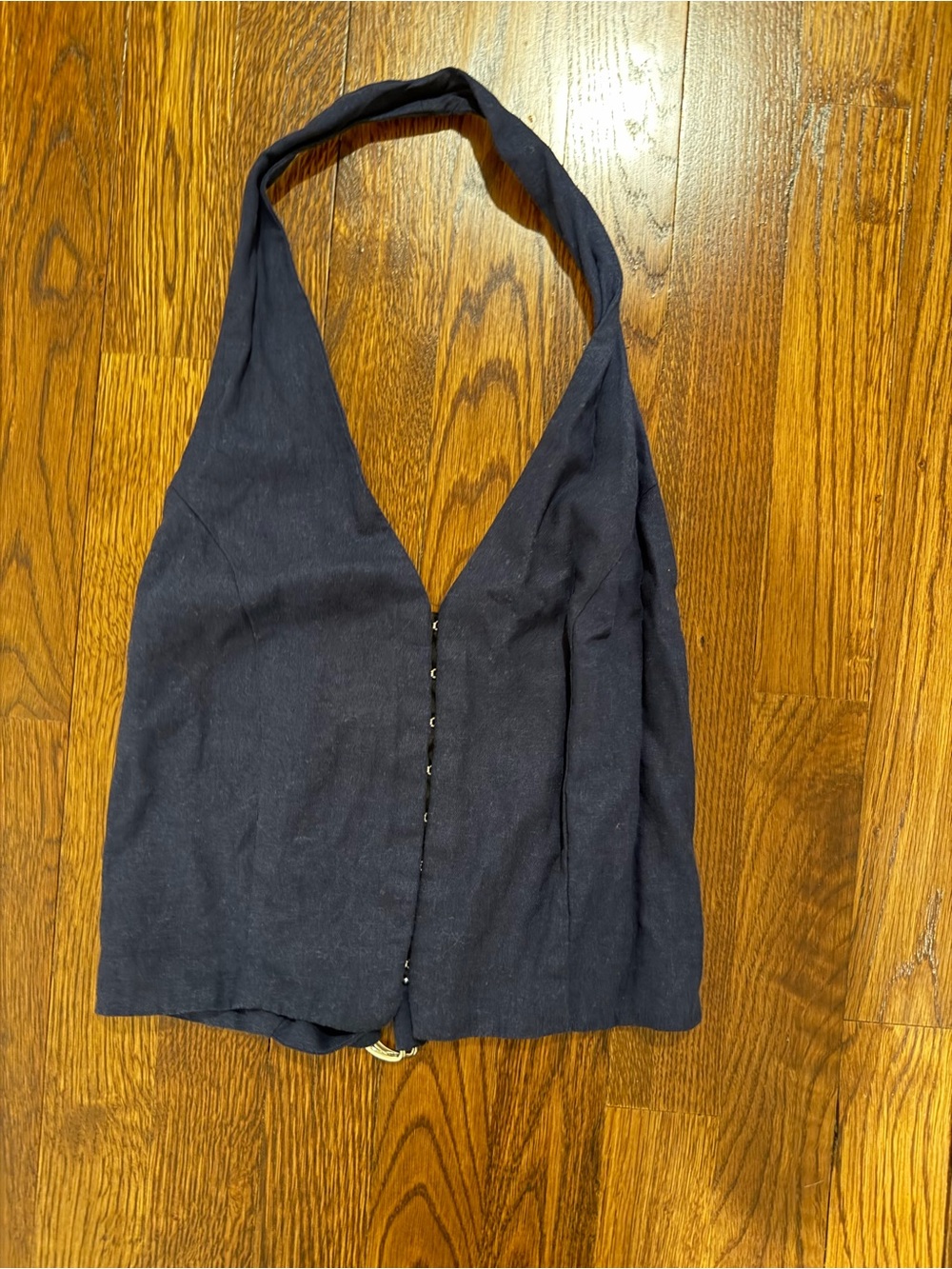 Zara Navy Halter Crop Top with V-Neck
